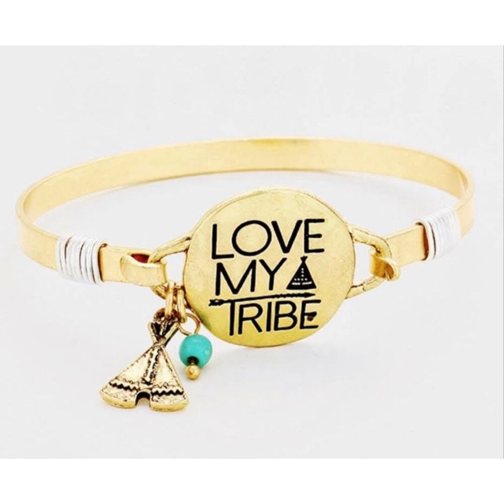 New Womens Boutique Love My Tribe Family Mom Gold Hook Bracelet